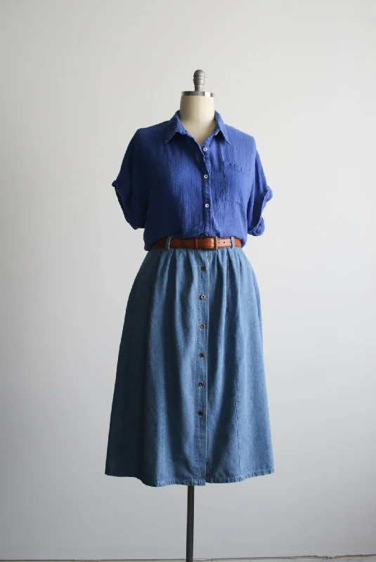 button front denim skirt