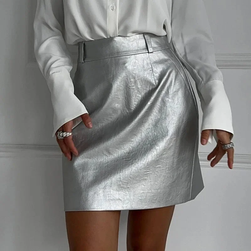 Silver Fashion Slim High Temperament Sheath Basic Bodycon Elegant Skirt