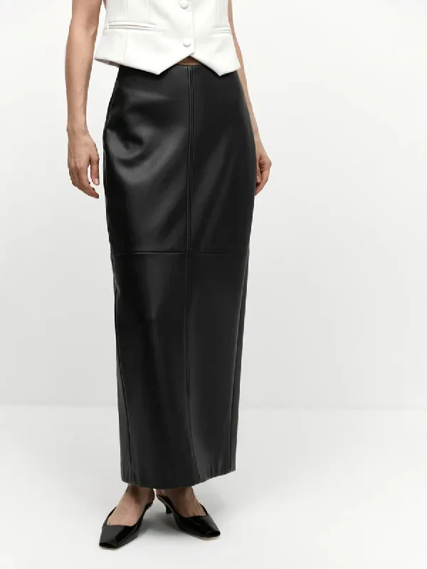 Slit PU Spring Slim Y2K Sheath Street Solid Fashion Elegant Skirt