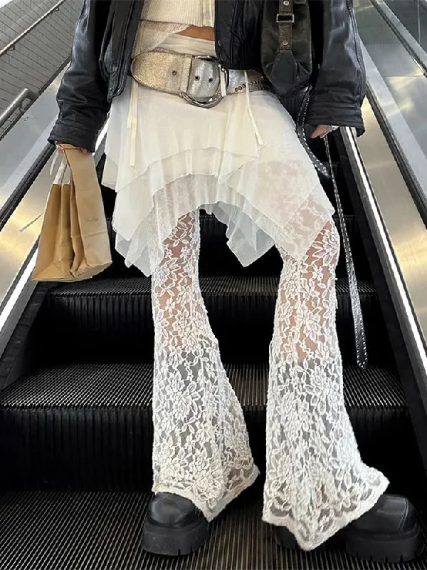 See Through Lace Summer Mesh Splice Fashion Loose Streetwear Skirt