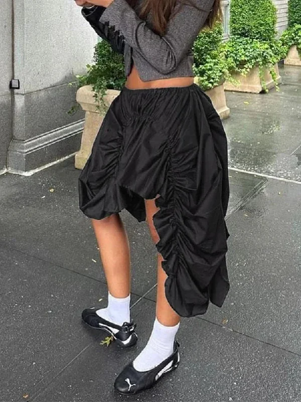 Folds Black Mini High Fashion Asymmetrical Loose Street Skirt