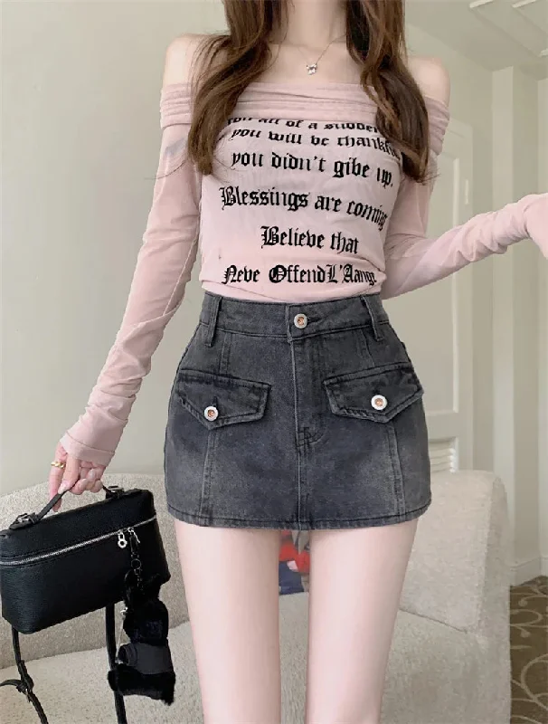 Sexy Street Retro Washed Denim Mini Summer New Fashion High Skirt