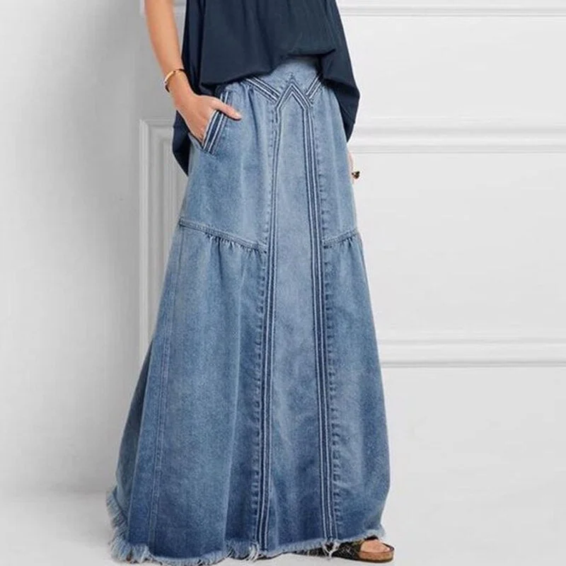 MegaBetty - Oversize Fashion Street Skirt 2024 Summer A Line Denim Skirt Women Autumn Sun Skirt Casual Solid High Waist Women's Long Skirt