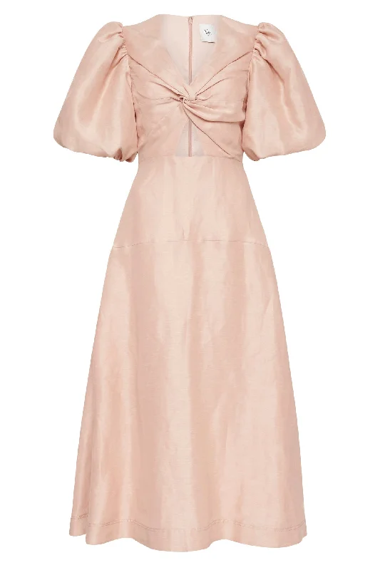 Dusk Knot Puff Sleeve Midi Dress