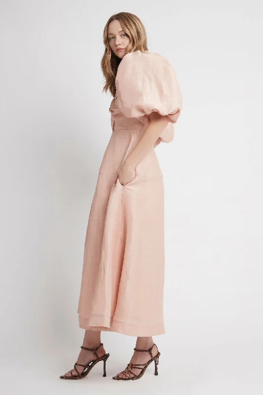 Dusk Knot Puff Sleeve Midi Dress