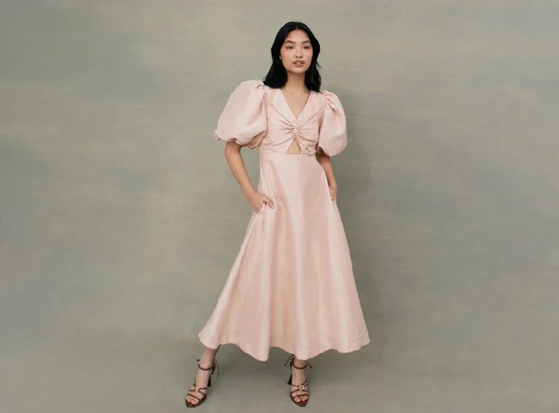 Dusk Knot Puff Sleeve Midi Dress