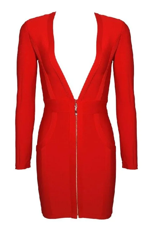 Eva Long Sleeve Bandage Mini Dress - Lipstick Red