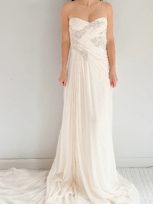 Marchesa Ivory Silk Chiffon Draped Gown - M/L 10