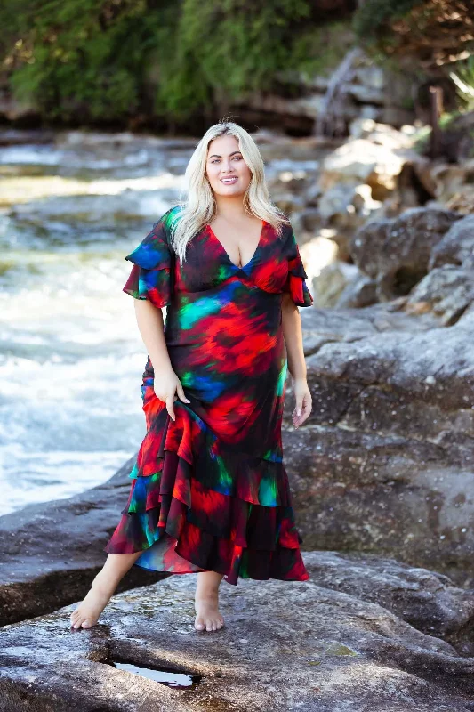 Marcy Ruffle Maxi Dress in Abstract Floral