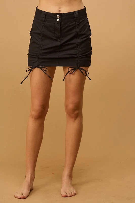 STRAPPED SHIRRING MINI SKIRT