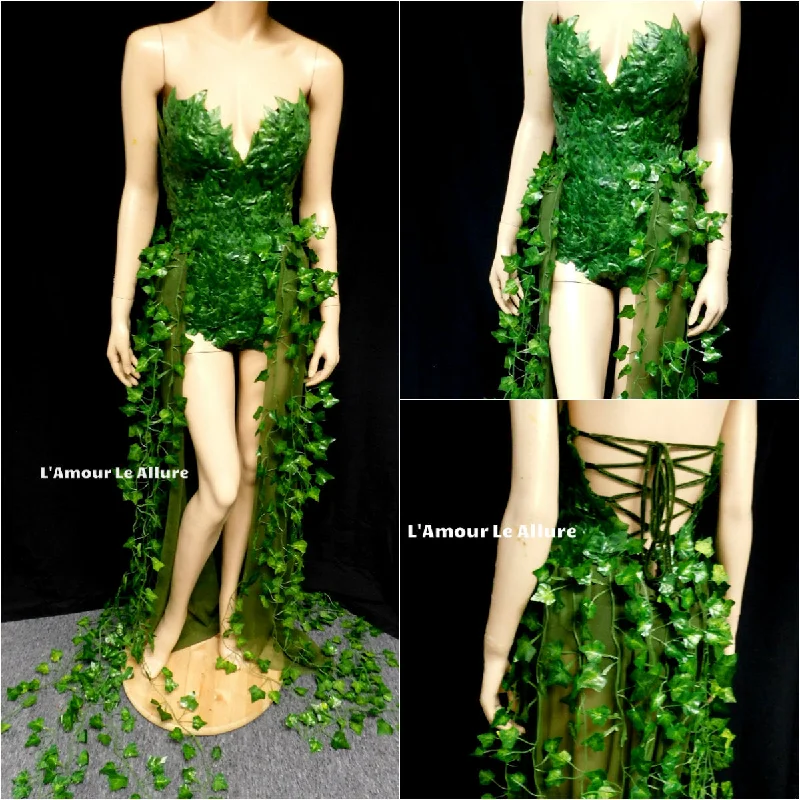 Full Poison Ivy Monokini Gown Dress Costume Rave Bra Rave Wear Cosplay Halloween