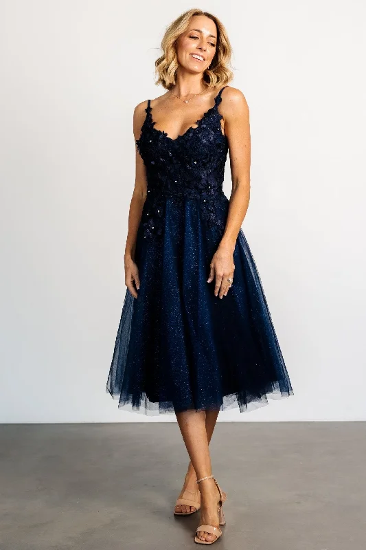 Noelle Shimmer Midi Dress | Midnight Blue