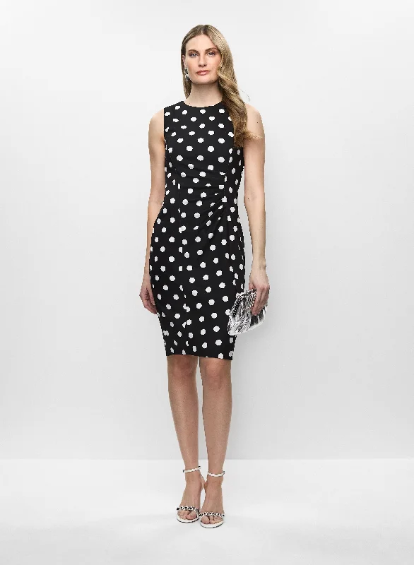 Pleated Detail Polka Dot Dress