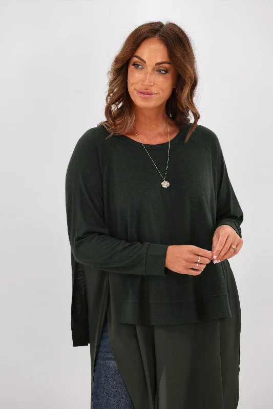 Alpine by Shine On Phoebe Merino & Chiffon Tunic Olive