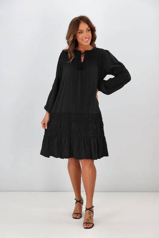 Jane James Shirred Trixie Dress Black