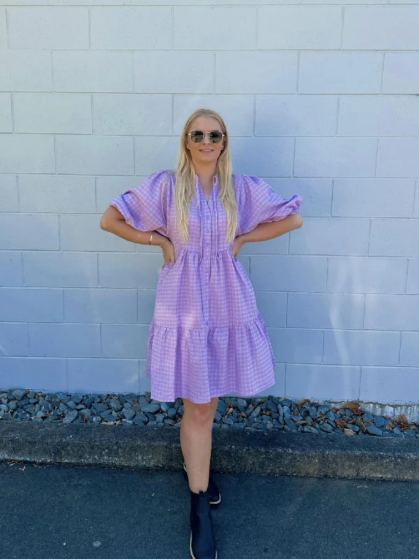 Shine On Label Layton Tiered Gingham Dress Lilac