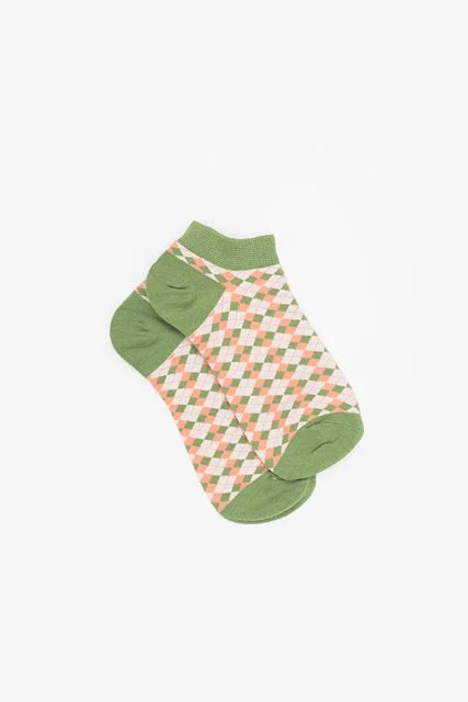 OSFA / Ankle Green & Coral Grid