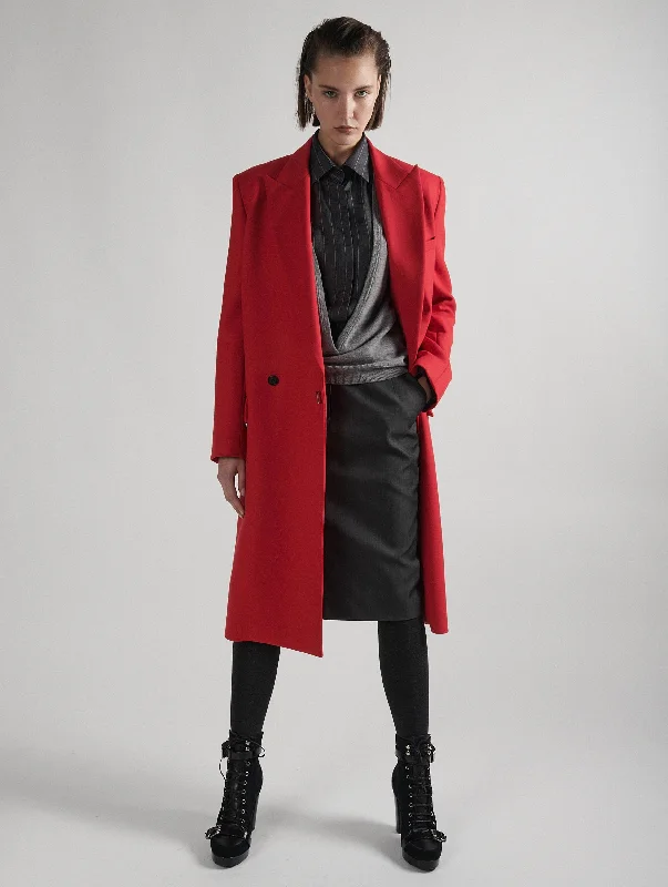 Manteau pardessus en gabardine double rouge