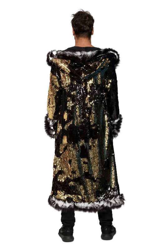 Men's Sequin King Coat in ""Black/ Gold""