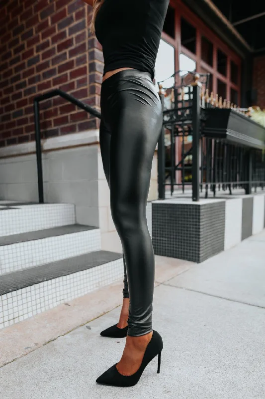 Signature Vegan Leather Black Leggings