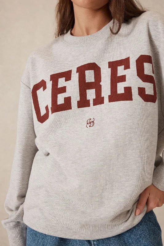 Oversized Slouchy Crew- Grey Marle Heritage Logo